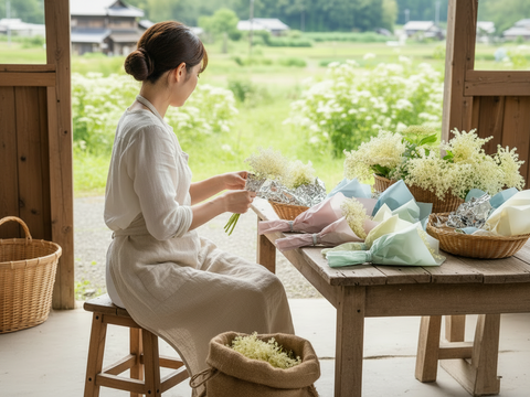 【初夏限定】手摘み生エルダーフラワー 100g｜自然栽培｜手作りコーディアル・シロップ・加工料理用　ご予約受付　発送5月下旬以降　短い季節だけの数量限定のお届け　初めて仕込む方にちょうどよい量です