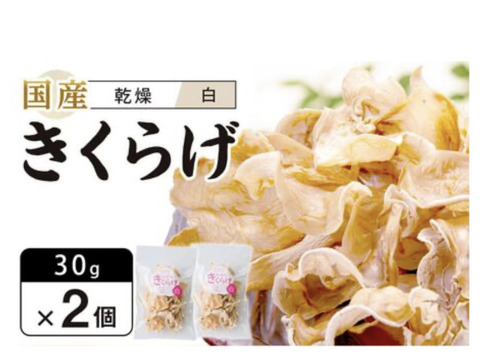 【お鍋にどうぞ】プリプリしっとり☆徳島県産乾燥きくらげ白30g×2
