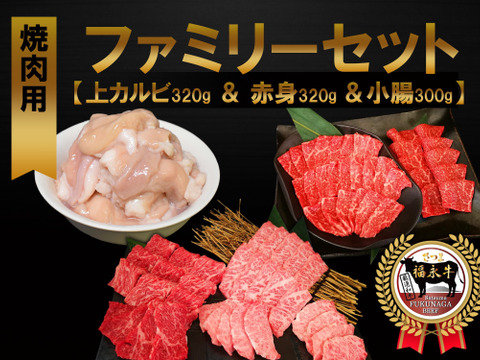 【冬ギフト】【お得】みんなで食べる！焼肉セット（５～６人前）［ 上カルビ 320g ＆ 赤身 320g ＆ 小腸 300g ］鹿児島県 黒毛和牛 牛肉 さつま福永牛 受賞歴多数 ［グルメ お歳暮 ］