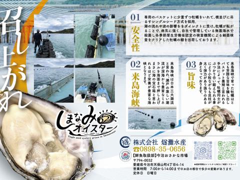 瀬戸内で生まれた生食用真牡蠣！
しまなみオイスター(50個入)