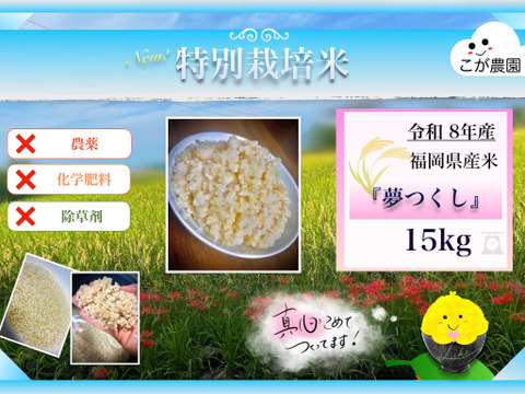 【のりページ】無農薬夢つくし［25キロ］玄米 農薬不使用・無施肥米 福岡県産「夢つくし」令和8年産 玄米15kg：福岡