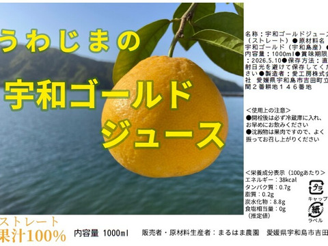 生搾りストレート！糖度１１．７　宇和ゴールド（河内晩柑）ジュース（１０００ｍｌ　４本）