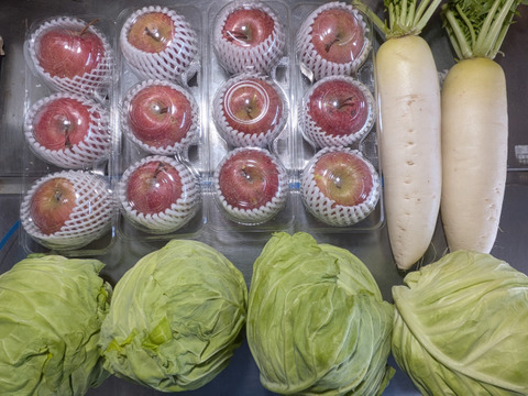 キャベツ、ダイコン、リンゴ