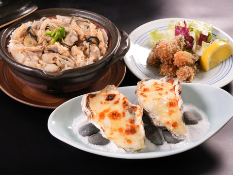 【冷凍】かき料理セット　広島県産　生食用かき　殻付かきグラタン4個　かきフライ8粒　かきご飯の素（2合分）　ご自宅用　贈答品におすすめ♪