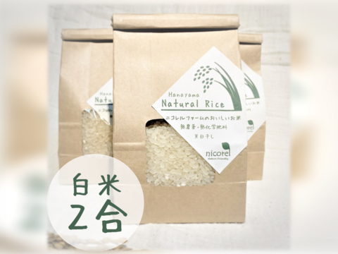 【美味しいお米】白米 2合お試しパック　農薬化学肥料不使用・自然乾燥のお米
