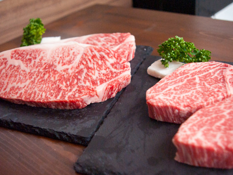 山形県産のお米で育った黒毛和牛　贅沢2種ステーキセット『熨斗対応いたします』