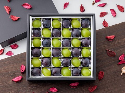 ぶどうの宝石箱シャインマスカットとニューピオーネ又はオーロラブラック（一粒14g以上36粒）