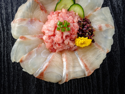 【冬ギフト】解凍するだけ♬海鮮丼✨【鯛スライスとたたきのセット計800g】みやび鯛スライスとみやび鮪たたき(ネギトロ)※熨斗対応可