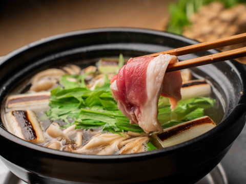 鴨鍋の素2人前（鴨スープとモモ肉のセット）