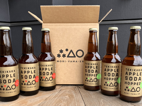 摘果りんご果汁100% ノンアル炭酸飲み比べセット テキカカアップルソーダ&ホップド各3本計6本セット　甘味料・香料・保存料不使用で体にうれしい超さわやか炭酸ドリンク🍹お食事にも合う！！