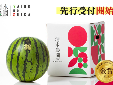 【数量限定】7月下旬発送予定　ハズレの無い甘さ！糖度13度越えも。野菜ソムリエサミット金賞受賞　「清水農園のプレミアム大玉スイカ」1玉