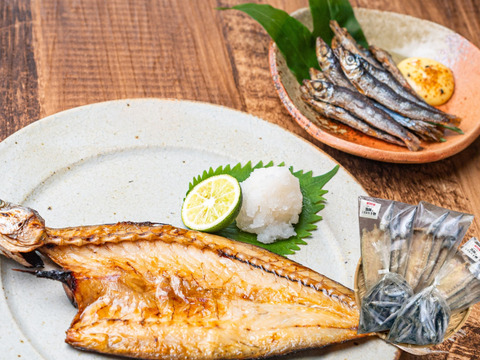 【海の精×天日干し】無添加干物セット（カマス６枚・小魚500g）