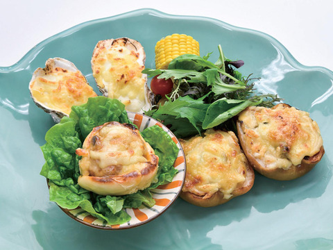 【冷凍】新感覚かき料理3種セット　殻付かきグラタン　かきと林檎のグラタン　かきチリ饅頭　ご自宅用　ご贈答用に♪