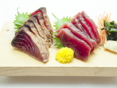 日光丸カツオセット(B1カツオ藁焼き2ブロック・B1カツオ赤身（刺身用）2ブロック・シーステーキ250g＆ソース)