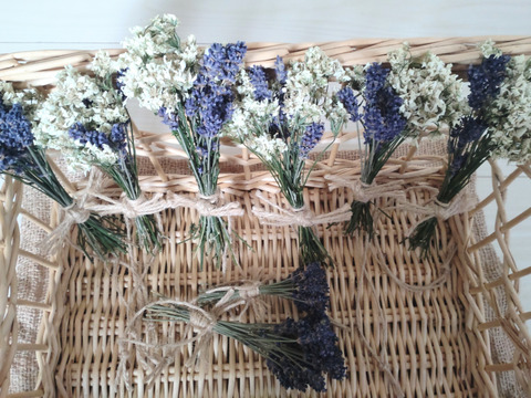 【単品☆🏣ゆうパック】ラベンダーとオルレアのミニサイズのドライフラワー❀５束セット❀現品限り☆長さ約15cm〜20cm❀吊り下げ用の麻ひも付き