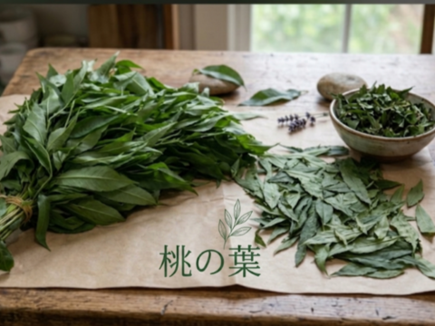 桃の葉（生葉）🌿300枚以上☆桃の葉風呂、手作り桃の葉ローション等に♪☆農薬、除草剤、化学肥料等不使用の桃の木の生葉☆自然栽培🌿ゆうパック🏣