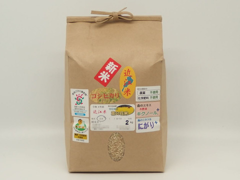 ✣玄米で食べてニッコリのコシヒカリ✣農薬・化学肥料不使用 ✣菜の花米✣2kg玄米　☆レターパック