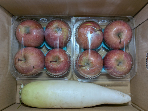 青豆、ダイコン、キウイ、柿、リンゴ