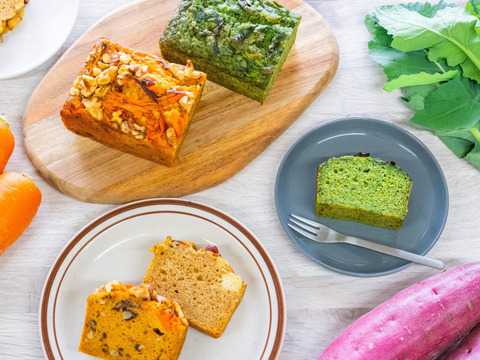 ぱくっ　むふふな　野菜時間を。食べる時間を楽しみたくなる　ハタケのおやつ。野菜って、やっぱり美味しいね。
季節の農産物を使った「ハタケ・ブレッド」2本セット
※春　ニンジン、のらぼう菜の２種
