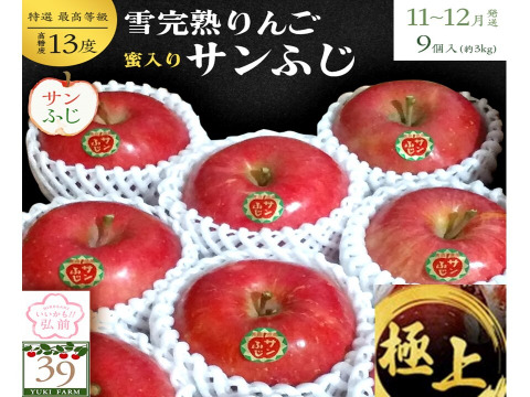 青森県産りんご  糖度１３%以上 「冬ギフト」  代々受け継いだ懐かしい味 大人気イチオシ 特選極み雪完熟りんご ３kg９個