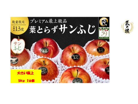青森りんご 【大人気】【代々受け継がれた匠の味】大きめサイズプレミアム蜜入り葉とらずさんふじ5Kg糖度13度以上