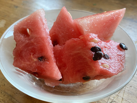 【自然栽培🍀糖度9.7前後/固定種🍉カット黒小玉スイカ】２〜３kgシャリっと甘くてジューシー（1/2個）