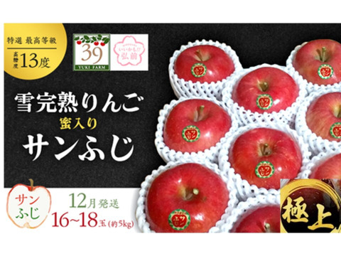 青森県産りんご 最高級品  「今年最後の一つです。 」「冬ギフト」極み雪完熟りんご５kg１６個〜１８個入り