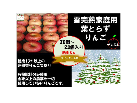 青森りんご　旬の歴史深い味！蜜入りりんご【
高評の為再販売致しました。】
※先行予約

【代々受け継がれた歴史深いオリジナルの味】雪完熟自然オリジナル農法りんご栽培蜜入り家庭用葉とらずサンふじ５kg
