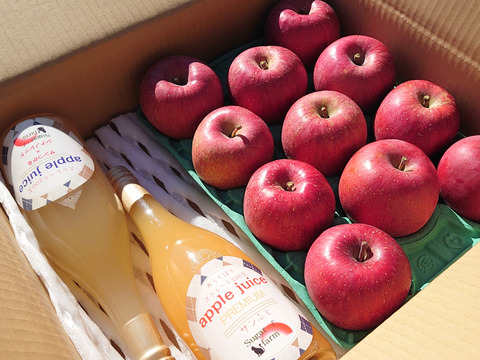 飲み比べりんごジュースセット！長野県認証栽培サンふじ3ｋｇ