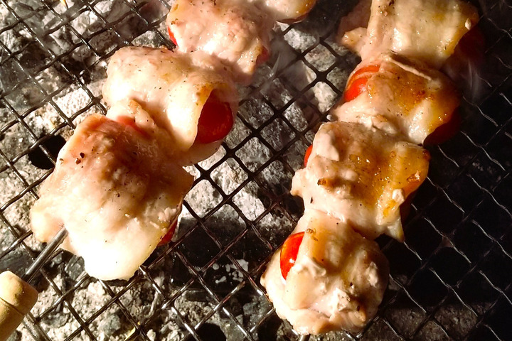 薄皮ミディ🍅の豚バラ巻き串焼き