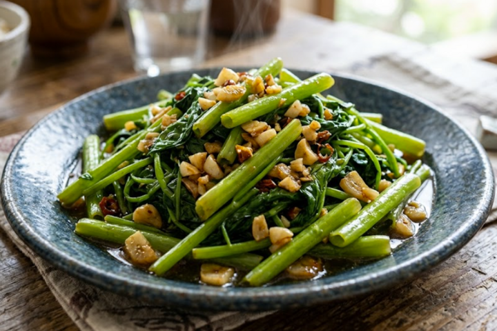 空心菜のニンニク強火炒め