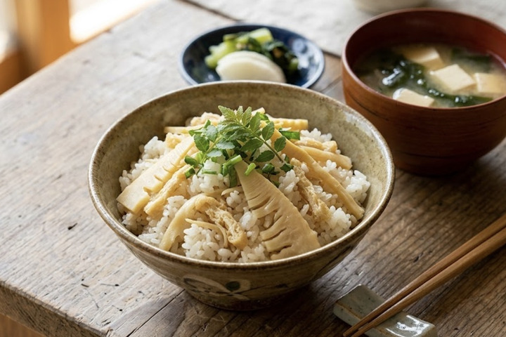 上品な初夏の香り「真竹と油揚げのタケノコご飯」