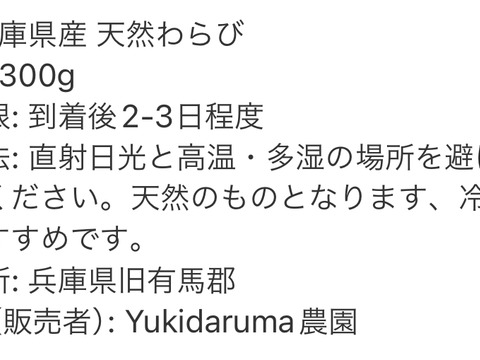 【有馬温泉の麓】兵庫県産 天然 生わらび たっぷり300g 4月下旬頃〜順次発送🚛