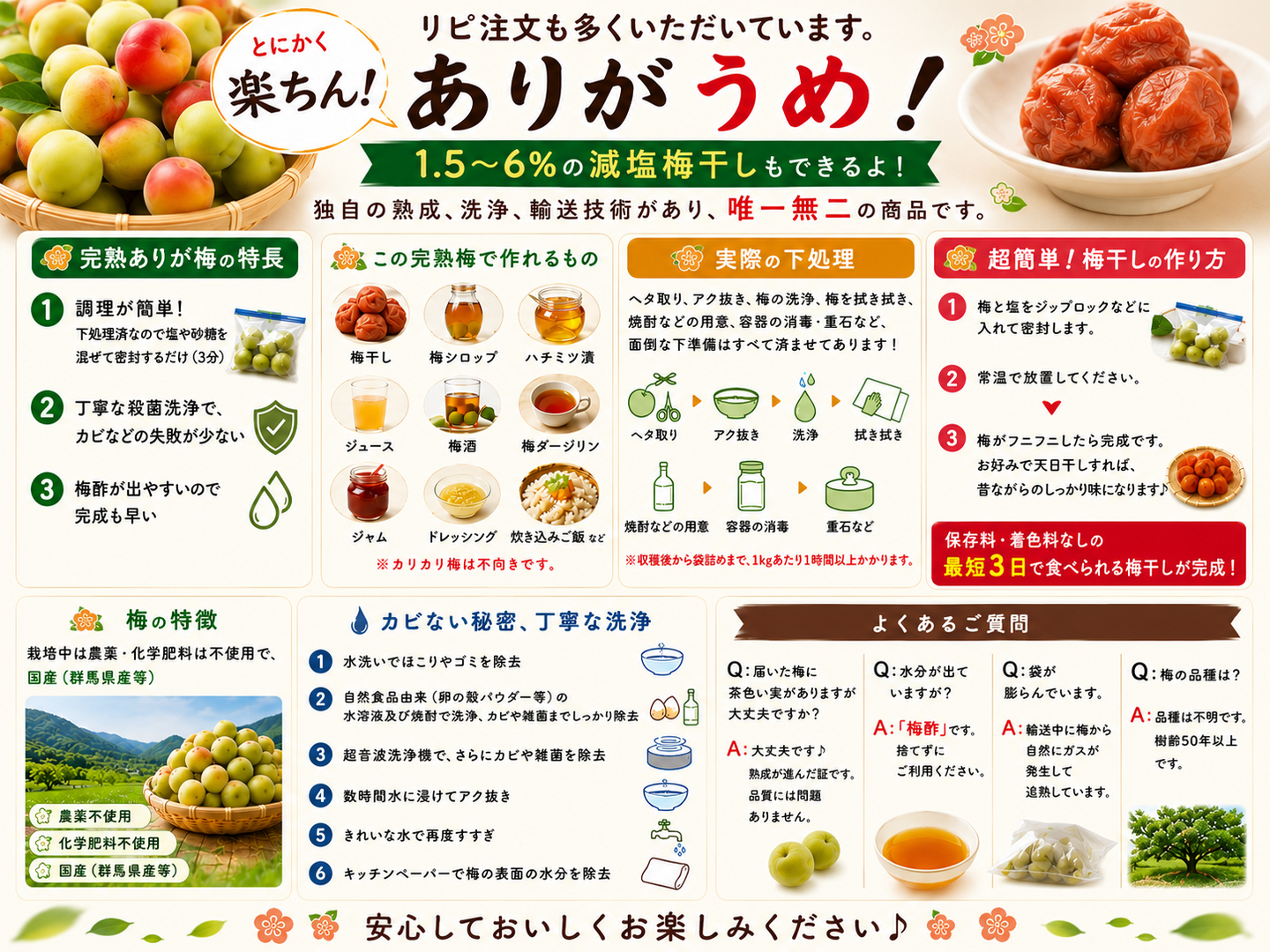 自然栽培 完熟梅（ありがうめ） 5kg 下処理不要で梅仕事なんと3分