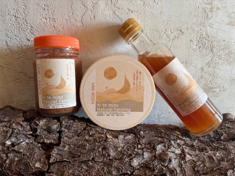 ひとみずの梅｜3種セット｜無添加｜無肥料｜農薬不使用｜自然栽培で育った紀州南高梅と天日湖塩だけで漬けた、昔ながらの酸っぱ旨い梅干し｜丁寧にペーストした練り梅｜梅酢｜日々のお供に　贈り物に