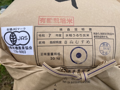 【新米】令和7年度★一等米★こだわり抜いて育てた有機米　”木魂米”（きぬむすめ白米約4.5キロ）