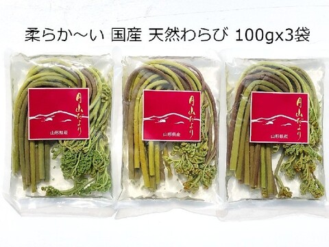 国産天然山菜 わらび水煮100g×3袋