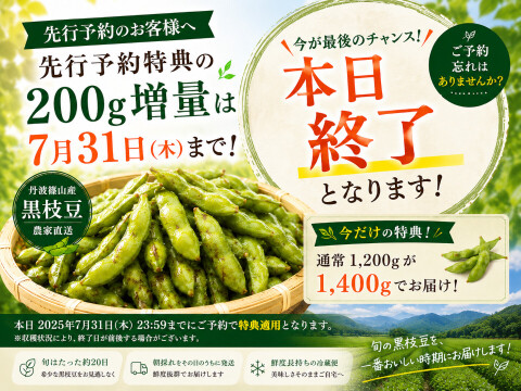 【令和8年黒枝豆・先行予約限定・増量特典付き】【朝どれ】丹波篠山産 黒枝豆 さや1.4kg（通常1.2kg＋200g）農家直送・期間限定 丹波篠山 黒枝豆 産地直送 大粒 最高級 枝豆 丹波篠山黒枝豆