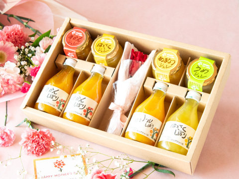 【母の日ギフト】【5月上旬より発送予定】バラエティセット 100%ピュアジュース180ml×寒天ゼリーセット m-113f