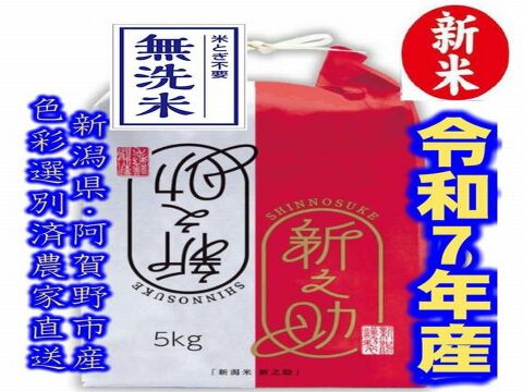 米とぎ不要の無洗米　大粒で　粒感がありしっかりとした食感　冷めても固くなりにくい新米　新潟県のお米のトップブランド　新之助（新潟県認証銘柄）　白米5kg ×6個★農家直送★色彩選別