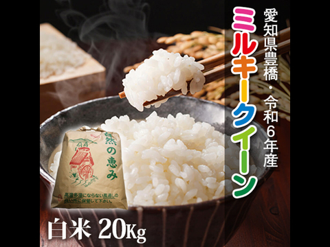 【節減対象農薬6割減】ミルキークイーン 白米20kg（10㎏×2袋）【令和6年・愛知県産】