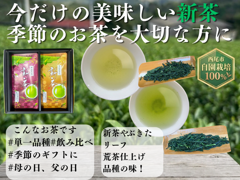 【2026年新茶】新茶箱ギフト　大切な方へ旬をお届け！やぶきた＆さえみどり　100ｇ×2パック