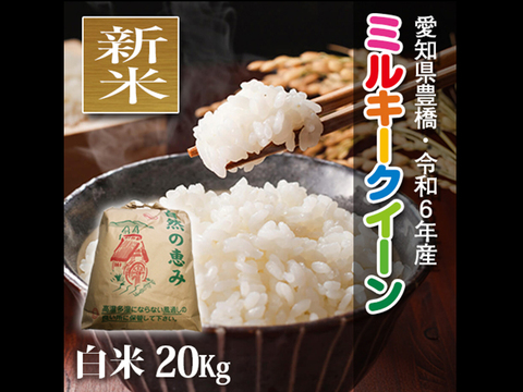 ★新米★【節減対象農薬6割減】ミルキークイーン 白米20kg（10㎏×2袋）【令和6年・愛知県産】