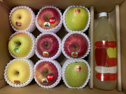 冬ギフト【同梱】🍎りんごジュース1本と🍎ジューシーりんご３キロ🍎◆甘さが違う！葉とらず入り品種ミックス🍎品種指定OK【各種のし対応】