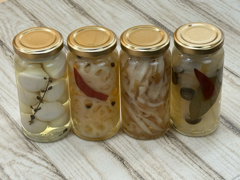 【フレンチシェフ手作り とっておきの柚子風味ピクルス】おつまみ４種セット「うずら卵」「蓮根」「梅と牛蒡」「オリーブと玉葱」