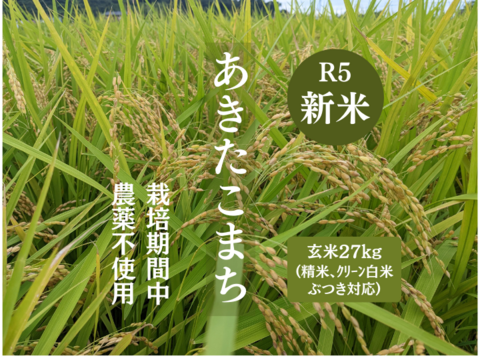 R5:あきたこまち 玄米27kg（農薬不使用のお米）