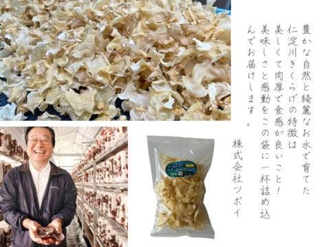 【高知家のうまいもの大賞2025“優秀賞”受賞】高知県仁淀川町産の白あらげきくらげ(ホールタイプ80g×3P) ※戻し方、参考料理の冊子付き Niyodogawa Kikurage