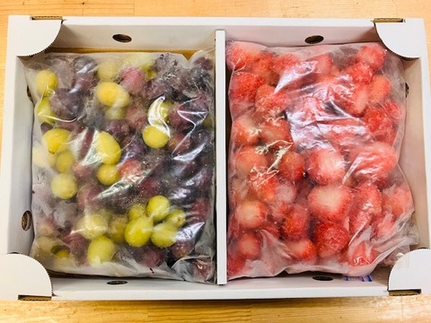【2kg贅沢セット】完熟冷凍いちご1kg＆冷凍ぶどう1kg｜開花後化学農薬不使用（いちご）のピュアな美味しさ