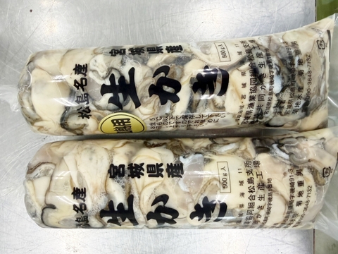 加熱用🔥1年牡蠣 生出荷🚚１kg(500g×2本）🦪むき身・剥き身牡蠣 生牡蠣🍳加熱用にも使用可能！🏝️松島牡蠣屋 牡蛎 カキ かき kaki カキフライ 牡蠣鍋 牡蠣ご飯 バター焼きに