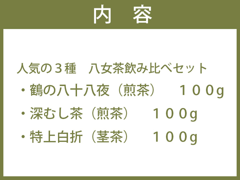 ＜人気の3種飲み比べ＞鶴製茶園の八女茶セット(100g×3袋)【メール便】